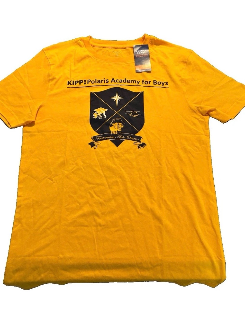 French Toast Boys Yellow Short Sleeve Tee with Black Crest Polaris Academy